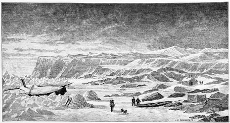 North Pole: Igloos and Icebreaker Boat (Ice Breeze), Drawing, Spring 1873