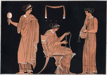 Odyssey by Homer: Penelope and her servants - engraving from "Usi e Costumi di Tutti i Popoli dell