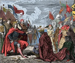 Ottokar II homage to Rudolf I - Ottokar II, king of Bohemia, pays homage to Rodolph I of the Holy Empire, after the Battle of Marchfeld, in 1278