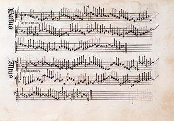 Page of musical score of Harmonice Musices Odhecaton by Ottaviano Petrucci (1501)