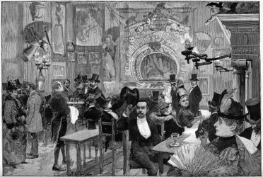 Paris 1887: The theatre of shadows at the “Chat Noir” cabaret.