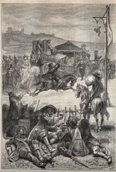 Parrot Shooting - 19th century illustration for the historical novel 