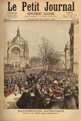 Patriotic demonstration in Paris, for the start of the 200th regiment for Madagascar. Engraving in Le petit journal 24/03/1895. Selva