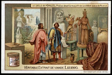 Pericles century (495-429 BC): the sculptor Phidias (490-430 BC) in front of the model of his famous statue of Minerva