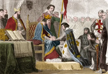 Philip IV the Fair, King of France gave his daughter Isabelle of France in 1308 in marriage to the son of King Edward II of England. Engraving in 