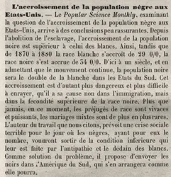 Population growth negates in the United States: racist commentary in the book according to an article in Popular Science Monthly. Concerned about the increase in the American black population and the high birth rate and wish to remedy it by expelling them.