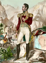 Full-length portrait of Simon Bolivar, South American general (engraving)