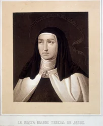 Portrait in bust of Saint Therese of Jesus (or Saint Therese of Avila), engraving