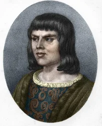 Portrait of Alain Chartier. French diplomat and writer (1385 to 1433). Secretary of the future Charles VII. 19th century engraving.