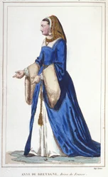 Portrait of Anne of Brittany (1476-1514), Queen of France, wife of Charles VIII then Louis XII (engraving of 1830)