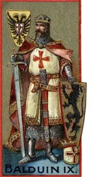Portrait of Baldwin IX, Emperor of Constantinople from 1204 to 1205. Chromo of the late 19th century