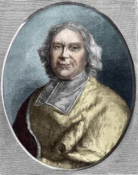 Portrait of Cardinal Fleury (1653-1743). André Hercule de Fleury. Engraving from 1866