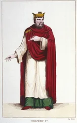 Portrait of Chilperic I, King of Neustria (engraving 1830)