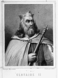 Portrait of Clotaire (Clothaire) II (584 - 628), King of Neustria and King of the Francs - in “Histoire des Français” by Lavallée, engraving, sd
