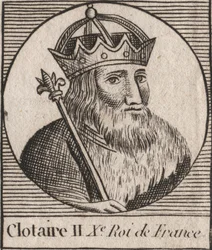 Portrait of Clothaire II (584 - 628), King of Neustria and King of the Franks - Clotaire or Chlotar II (d.629) King of the Franks - engraving from Instruction sur l