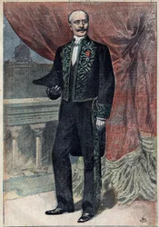 Portrait of Count Albert de Mun (1841-1914), a French politician, essayist and military man, when he entered the Academy Francaise on 10 March 1898. Illustration in “Le Pelerin” of March 20