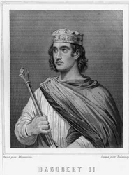 Portrait of Dagobert II, King of Austrasia - in Histoire des Français by Lavallée, engraving, sd