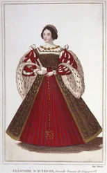Portrait of Eleonore of Habsburg (or Austria) (1498-1558), Archduchess of Austria, Queen of Portugal then Queen of France, Second Wife of François I (Engraving of 1830)