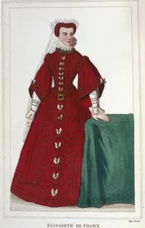 Portrait of Elisabeth of France (1545 - 1568) Daughter of Henry II and Catherine of Medici. Engraving of 1830