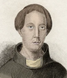 Portrait of Giraud de Barri, or Giraud the Cambrian, a Welsh ecclesiastic and historian. Also called Gerald of Wales. 19th century engraving.