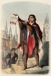 Portrait of Jacques or Jacob van Artevelde, Flemish politician. Engraving from 1868 in 