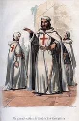 Portrait of James of Molay, Grand Master of the Knights Templar. Engraving from 1842 in Histoire des popes by Maurice Lachatre. Private collection.
