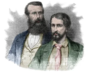Portrait of John Hanning Speke, British explorer, and James Augustus Grant, British soldier and explorer. Together they explored the sources of the Nile River - engraving from 