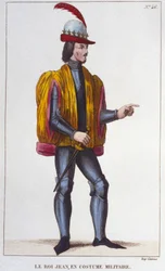 Portrait of John II the Good in military costume, King of France engraving from 1830