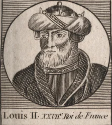 Portrait of Louis II the Stammerer (846 - 879), King of the Franks - engraving from 