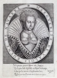 Portrait of Marguerite de Valois (Queen Margot). Engraving of the 16th Century. Pau, Musee Du Chateau