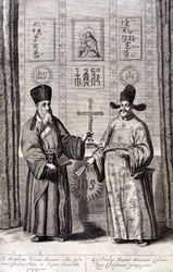 Portrait of Matteo Ricci, Italian Jesuit and Paul Ly, great propagator of Christian faith in China, engraving of 