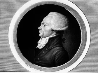 Portrait of Maximilien de Robespierre (1758-1794), member of the Estates General and deputy of Paris at the National Convention. In “Collection complète des tableaux historiques de la Révolution française, en trois volumes”. 1804.