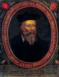 Portrait of Nostradamus, Michel de Notre Dame (1503 - 1566) French astrologer and doctor. Copper engraving