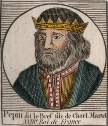 Portrait of Pepin III (Pepin the Short) (714-768), King of the Franks - engraving from 