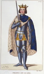 Portrait of Philip V the Long (1294 - 1322), King of France (Engraving of 1830)