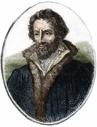 Portrait of Philipp Melanchthon, German religious reformer. Engraving from the 19th century