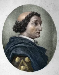 Portrait of Philippe de Commines (1447-1511), French columnist. (engraving of the 19th century)