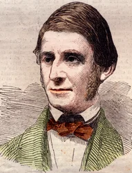 Portrait of Ralph Waldo Emerson, essayist, philosopher, American poet. Engraving in 