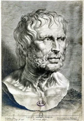 Portrait of Seneca (Lucius Annaeus Seneca, 4 BC-65 AD), philosopher of the Stoic school, playwright and Roman statesman - Engraving, 1638 - Maciet Collection, Library of Decorative Arts, Paris