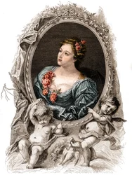 Portrait of Theophano, Byzantine Empress of the 10th Century. Engraving of the 19th Century
