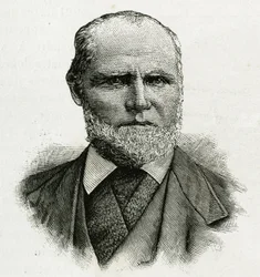 Portrait of William Dunbar, glacier pilot of the La Jeannette crew, for the mission to North Pole. Engraving to illustrate 