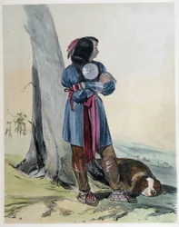 Portrait of a Huron, Indian of Canada, with His Dog - in Shyth