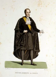 Portrait of an assistant prince of the Holy See who served during ceremonies and visits. 19th century engraving.