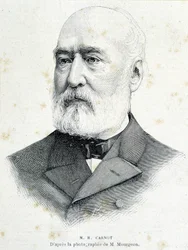 Portrait of the French politician Lazare Hippolyte Carnot (1801 - 1888). Engraving after Mourgeon