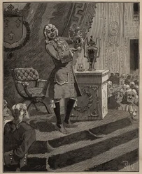 Pottery: Pierre Joseph Macquer Presenting at the Academy the First Hard Porcelain Made in France by the Sevres Factory in 1769. Engraving from 1885 in 