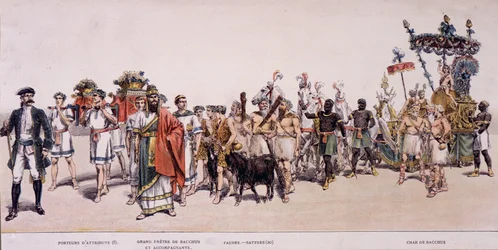 Procession of the harvesters and chariot of Bacchus (Bacco) - in "Official album of the festival of the winemakers"