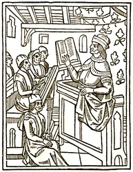 Professor teaching from a chair