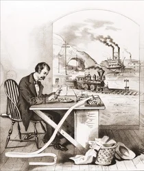 Progress of the Century (19th century): Morse Telegraphy, Dawn Boat, Train, etc.