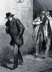 Psychosis atmosphere at night in the streets of London (due to the murders of Jack the Ripper) - late 19th century, c. 1888