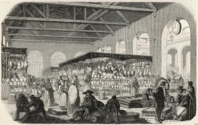 Quai des Augustins: Marche de la Vallee - Engraving in Tableau-de-Paris by Edmond Texier